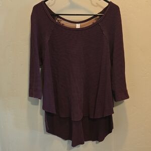 Free People Asymmetrical 3/4 Sleeve Purple Blouse